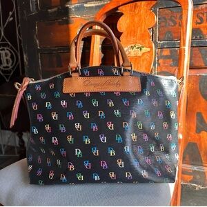 Dooney & Bourke Black Satchel Rainbow DB’s and Vacchetta Leather